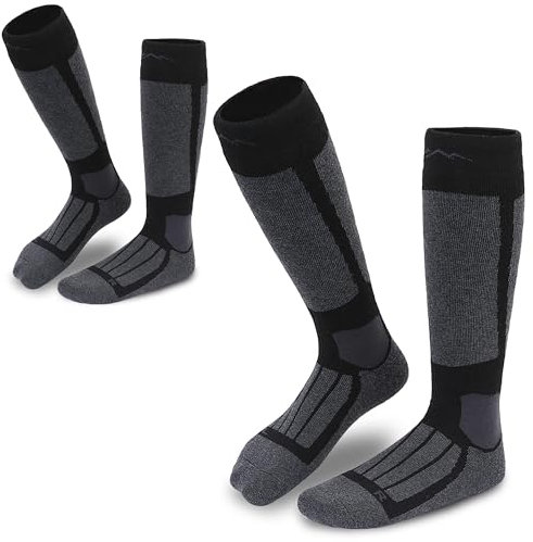 gipfelsport Skisocken für Kinder, Herren und Damen - Dicke Socken aus Merinowolle, warme Merino Snowboardsocken, 2x Paar Skistrümpfe, Anthrazit, Größe 32-35