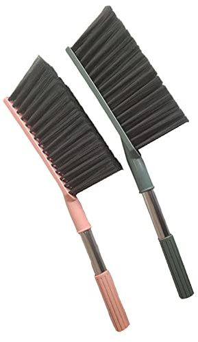 2 Pack Soft Bristle Bed Sheets Sweeping Cleaning Brush with Long Hand, Counter Duster for Debris Hair Remover Desk Quilt Sofa Furniture (Pink Green)
