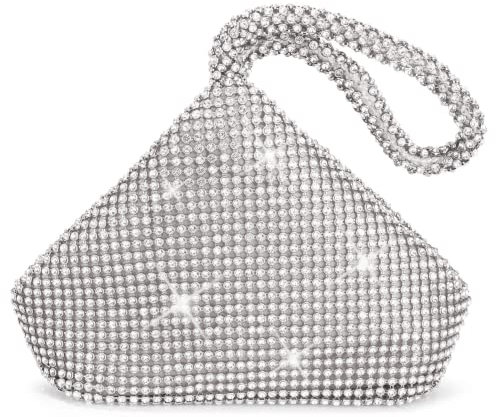 ele ELEOPTION Damen Clutch Strass Handtasche Abendtasche für Party Tanz Hochzeit (Silber)