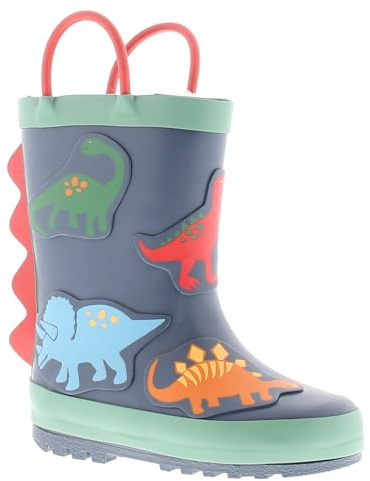 Dinosaur Hunters Billy Boys Wellies (Azul Marino) - Botas de agua para niños con diseño 3D de dinosaurio. Botas impermeables de invierno con asas fáciles de colocar. Botas de nieve cálidas y cómodas