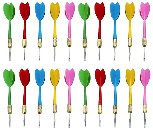 XPEX 20 Stück Dartpfeile, Dartpfeile Set mit Metallspitze, Dartpfeile kinder,Professional Eisen-Kupferbeschichtung Tip Dartpfeile, Nadelspitze Darts, Barrel Bunte Darts-5 Farben (1)