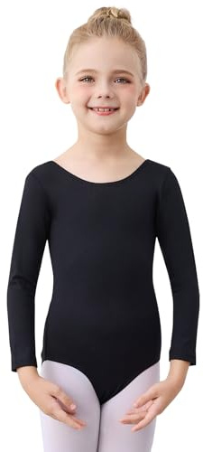 boruizhen - Traje de gimnasia para niña, manga larga, ballet clásico, para niñas de 3-12 años, Negro , 100 (100-110cm, 3-4 ans)
