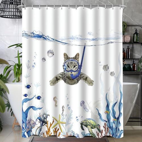Lerores Duschvorhang 240x200cm, Katzenschwimme Antischimmel Textil, Beschwerter Saum Wasserabweisend, Waschbar Polyester Stoff Badevorhänge 16 mit Ösen und Duschvorhangringe für Badezimmer, Badewanne