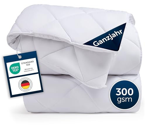 Blumtal Ganzjahresdecke 155x220 cm - Oeko-TEX zertifizierte Bettdecke Ganzjahr - Alljahresdecke 155x220 cm - Steppbettdecke waschbar 95 °C - Füllmegne 300 GSM - mit Eckhalterung