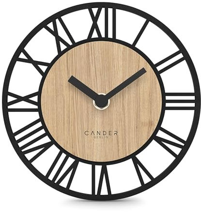 Cander Berlin MNU 2717 R Wanduhr Tischuhr lautlos 17 cm ohne Tickgeräusche analog Wohnzimmer modern Vintage Eichenfurnier Holzoptik