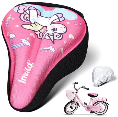 Sonwyoung Girls Gel Bike Seat Cushion Cover 8 x 5.7 Inch Adjustable Small Bicycle Saddle Pad with Water Dust Resistant Cover Breathable Foam Anti Slip Sports Protection Bicycle Cushion for Cycling