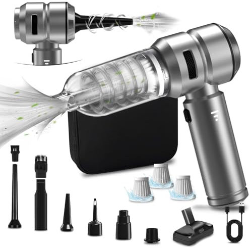 Kevsuvqin 4-en-1 Aspirateur Voiture Puissant sans Fil, 21KPA Mini Aspirateur a Main sans Fil avec Moteur Brushless, 3 Niveaux Réglables, Voyant de Batterie, Souffleur Air Comprimé Nettoyage PC