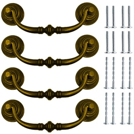 ONEBO 4 Pezzi Maniglie per Armadi da Cucina, Maniglie per Mobili, Maniglie per Armadi da Camera da Letto, Adatte Per Mobili da Cucina, Comodini, Cassettiere, Armadi (Colore Ottone)