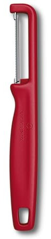 Victorinox Pelador Iota, pelador para verduras, frutas, filo serrado, doble filo, extra afilado, Swiss Made, rojo
