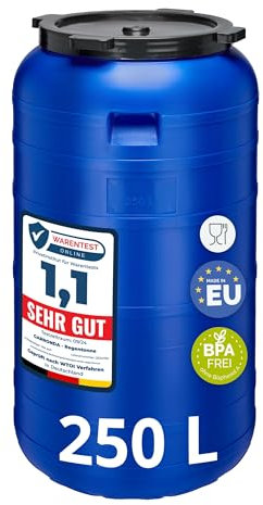Garronda serbatoio acqua BPA-free da 250 litri, tanica acqua con coperchio, ideale per la conservazione di alimenti o come cisterna per il giardino GD-0093, Blu