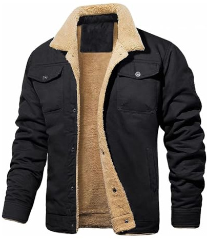 seiveini Veste Homme Hiver Blouson Aviateur Hommes Manteau Veste Polaire Chaud Boutonnées Veste Cargo Thermique avec Poches A Noir 3XL