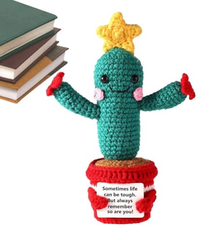 de Crochet inspirante - énergie tricotée, Positive | Cactus émotionnel Fait à la Main Peluche avec Un Message de Motivation, en Laine Douce pour l'encouragement, Cadeau décoratif pour to