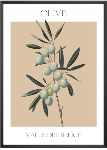 MJ-GRAPHICS® Poster Olive Bilder Früchte Poster Kunstdruck Küche Bild Olive A4 Küchenbilder Wohnzimmer Poster Wandbilder Wohnzimmer Bauernhof Gartendekoration Küche Esszimmer - ohne Rahmen