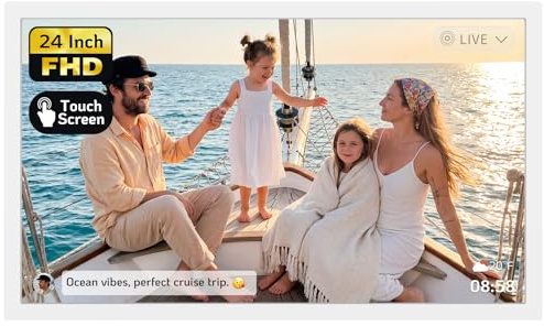 NexFoto 24-tums pekskärm digital bildram, FHD WiFi fotoram elektronisk, 64 GB digital ram, automatisk rotering, lätt att dela foton/videor, gåvor för kvinnor mamma födelsedag, vit
