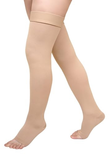 PUTUO Calze Autoreggenti Antitrombo per Donna: Calze a Compressione Coscia Taglie Forti per Uomo – Calzini Contenitive per Degenza Antiembolismo 20-30 mmHg Beige L