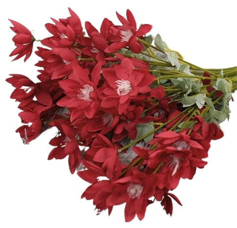 DUNSBY Konstgjorda hortensior 60,0 cm flamblomma, konstgjord blomma, blå, orange, röd, champagne, vit, stora sidenblommor, snölotus, bröllopsrumsdekoration (röd, 2 st)
