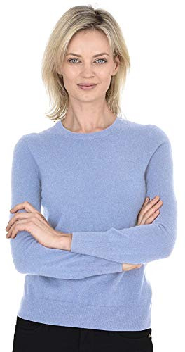 Cashmeren Women’s Basic Crewneck Sweater 100% Pure Cashmere Long Sleeve Round Neck Pullover (Bella Blue, Medium)