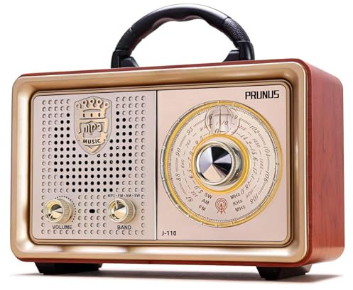 PRUNUS J-110 Radio Portable AM FM,Transistor Radios Plug in Wall AC Power&Battery Powered&Rechargeable Radio for Emergency Use,Vintage Radios with Bluetooth Support AUX USB Player,Gift for Dad and Mom
