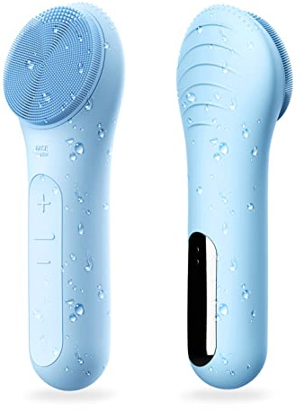 NågraCoola Cepillo eléctrico de limpieza facial, impermeable y recargable, exfolia, limpia y masajea la piel, color azul claro