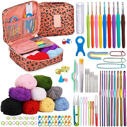 Qzma Crochet Kits for Beginners Adults, 102 Pcs Crochet Kits, Complete Crochet Set with Crochet Hooks, Crochet Yarns Knitting Accessories
