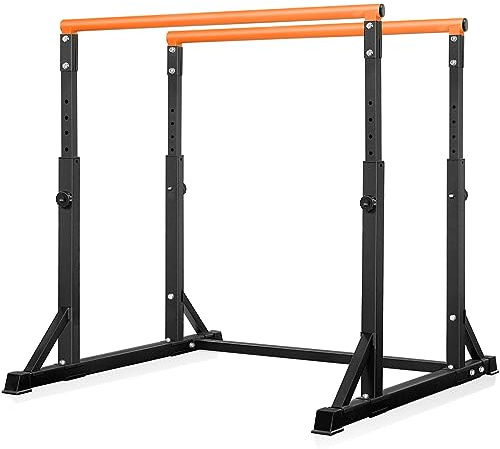 Bongkim Dip Bar, Heavy Duty Dip Station with 7 Height Levels, 800lbs Adjustable Parallel Bars for Tricep Dips Pull-Ups L-Sits Calisthenics Exercises Strength Training for Home Gym Outdoor (Orange)