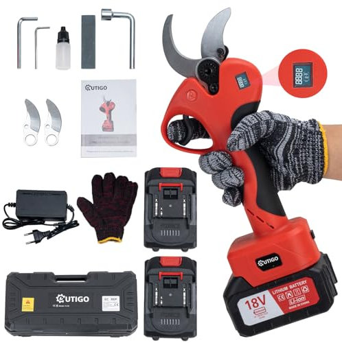 OUTIGO Forbici Potatura Elettriche con 2x3000mAh Batterie, 40 mm, con Display, con Motore brushless per giardinaggio, alberi da frutto, vigneto