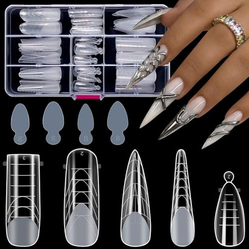 MELLIEX 120 Pezzi Unghie Finte Nail Acrilico 5 Forme Extension per Unghie Set Con 48 Film per Unghie Manicure per Le Nail Art