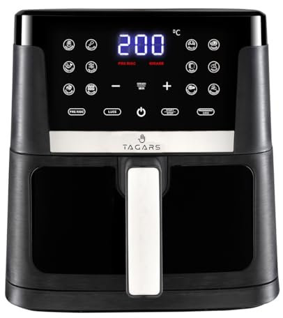 Tagars Friggitrice Ad Aria Calda XL Da 7 Litri Con Display Digitale Touch, Finestra Di Controllo In Vetro, Sistema A Riscaldamento Rapido, 12 Programmi Di Cottura, Timer E Potenza 1800 W