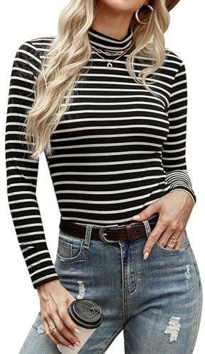 Aottori Camiseta Cuello Alto Mujer Manga Larga Algodón | Básico, Top, Elegante, Ropa Interior, Ajustado, Elástico, Sólido, Ligero, Túnica, Shirts