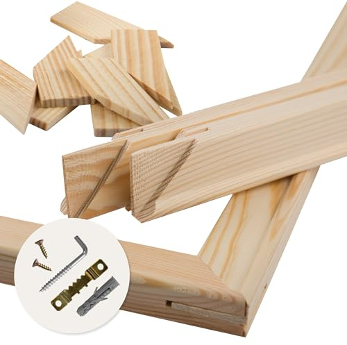Estika Châssis pour toile - 100 x 70 cm, Epaisseur: 2 cm - Baguettes en bois à monter soi-même, 8 cales en bois pour tendre la toile