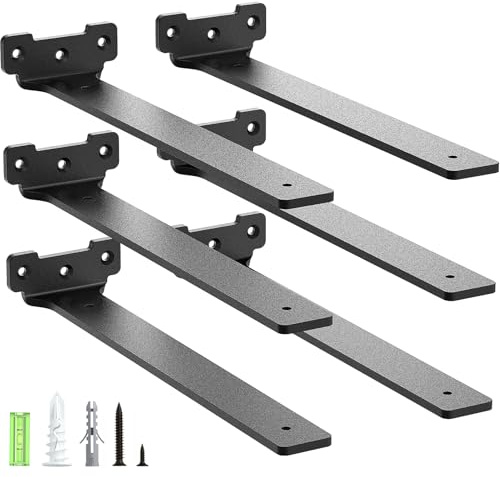 Yeabett - Set di 6 supporti per mensole da 30 cm, in metallo con viti, portata 70 kg, colore: Nero