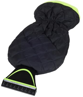AUPROTEC Rascador de hielo con guante forrado I Rascador de nieve cálido coche con guante I Rascador de parabrisas para coche con borde rompehielos y goma elástica – negro y verde