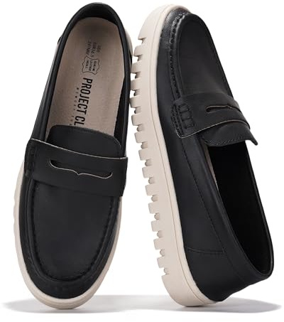 Project Cloud 100% Genuine Leather Loafers for Women – Memory Foam Insoles Slip On Shoes for Women – Lightweight Womens Shoes – Non Slip Womens Loafers (Filide1, BLK,10)