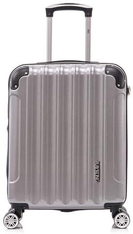 RAYKONG Valise Cabine 55x40x20cm (44L) Polycarbonate - avec Protection dans Les Coins - Serrure integrée - 20 Pouces - (RK04|Argent)