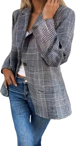 Vhersily Blazers Femmes Tweed Automne Hiver Casual Plaid Pied De Poule Blazer de Travail Vestes Vêtements d'Été Blouse Classique Chemisier, Cyclisme Clubwear Streetwear Frais et Transpirant