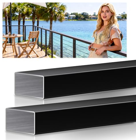 2 Pack 6FTx 2-3/8 x 1-3/16 Aluminum Handrail Flat Black Hand Rails with Nylon End Caps Self Drilling Screws, Cuttable Cable Railing Handrail for Deck Stair Indoor Outdoor, 5 Year Outdoor No Fading