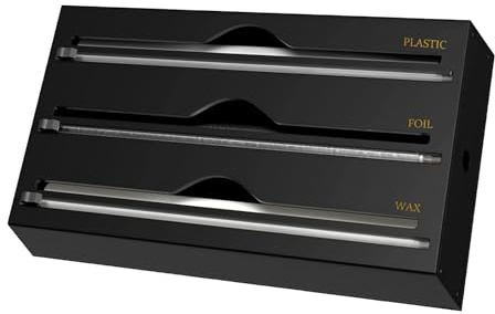Dispensador de Film Acrílico Dispensador de Papel de Aluminio 3 en 1 Dispensador Papel Aluminio y Film 34,5 x 21,6 x 7cm Organizador para Láminas de Cocina