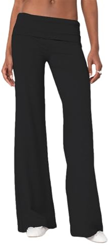 Women Foldover Yoga Pants Low Rise Straight Leg Sweatpants Y2k Bootcut Stretchy Loose Gym Lounge Flare Leggings (A Black, M)