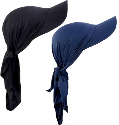 VEOIRXU 2 Pièces Chemo Headwear Brim Visor Hat Bonnet Femme Casquette Femme Foulard avec Visière Turban Casquettes De Baseball Attachées pour Le Soleil (Noir + Bleu Foncé)
