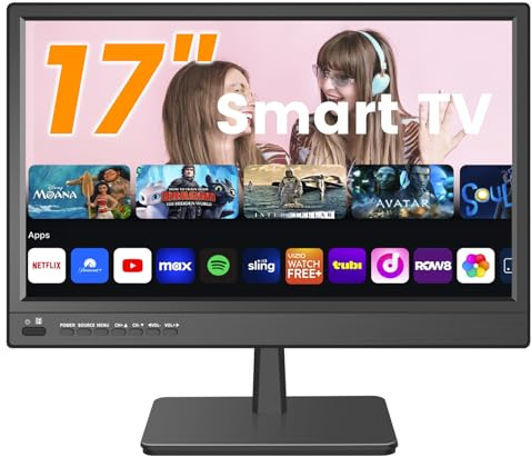 ZOSHING Smart TV de 17,Petit téléviseur avec entrée HDMI,Tuner numérique intégré/Prend en Charge USB Mural pour Chambre à Coucher, Cuisine,Camping–Télécommande Incluse (Noir)