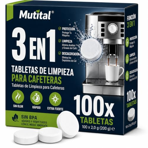 Mutital 100 Stück Reinigungstabletten für Kaffeevollautomaten – Kompatibel mit De'Longhi, Siemens EQ-Serie, Jura, Bosch Kaffeemaschinen, Effektive Reinigung und Entfernung von Kaffeerückständen
