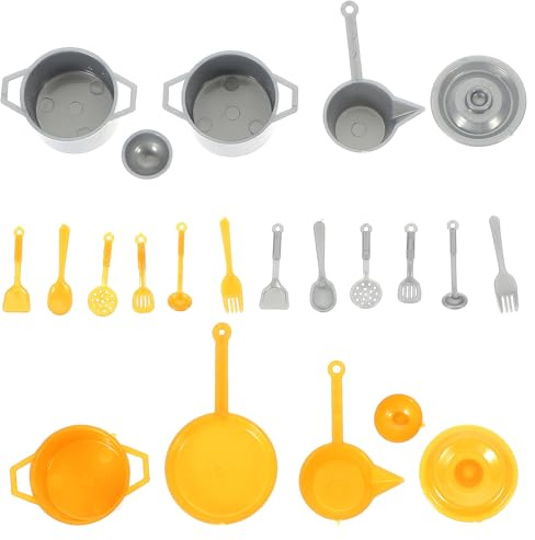 Gogogmee Set de Vajilla Miniatura 20 Piezas para Casas de Muñecas, Incluye Cucharas y Tenedores en Miniatura, Colores Plata y Dorado Mate, Accesorios Decorativos para Cocina y Juguetes