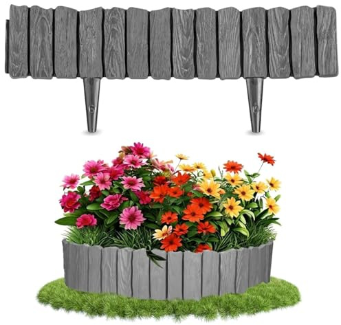 KAHEIGN Garden Edging Border, 22CM x 230CM Wood Effect Lawn Edging Flexible Landscape Fence for Garden Border, Flower Bed, Yard Pathway and DIY Landscaping (Grey)