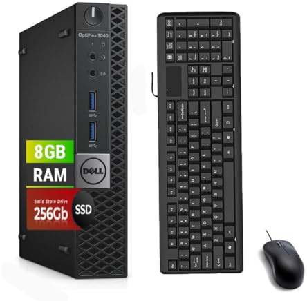 Dell OptiPlex 3040 Mini PC Desktop Computer, Intel Core i3-6100, 8 Go RAM, SSD 256 Go, Bluetooth, Clavier QWERTY, Souris, USB WiFi, Windows 11 Pro (reconditionné)