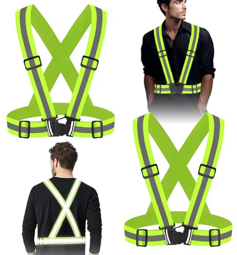 XULIDEONG Gilet Catarifrangente, 2 Pezzi Bretelle Catarifrangenti, Regolabile Gilet Riflettente, Alta Visibilità Fluorescente, Elastico, per Ciclismo, Passeggiate, Corsa e Attività all'aperto (Verde)