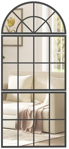 HOMCOM 120 x 54 cm, Modern Large Arched Wall Mirror with Metal Grid, 3-Piece Split Window Mirrors with Tempered Glass for Window Decoration, Bedroom and Entryway, Black