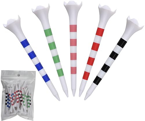Stripe golftees i plast, 20-pack, 83 mm färgglada peggar, 4-punktsstöd | Höjdmarkeringar för samma teehöjd med samma klubba gång på gång
