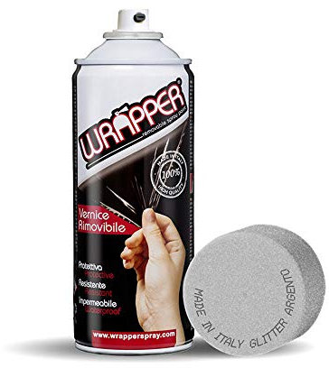 4R Quattroerre.it 16434 Wrapper Spray Glitter Argento Opaco | Vernice Removibile per Carrozzeria | Pellicola Spray Protettiva UV e Anti-Graffio | Wrapping Liquido Made in Italy
