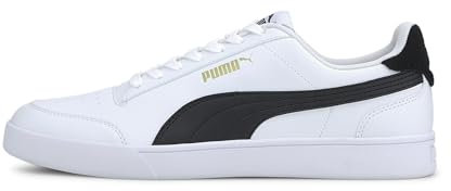 PUMA Unisex Puma Shuffle Sneaker, Puma White-Puma Black-Puma Team Gold, 42.5 EU