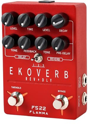 FLAMMA FS22 Stereo Delay & Reverb Combo Effektpedal Ambient Guitar Pedal mit 3 Paaren Combo Effekte Reverse Delay Shimmer Reverb Tap Tempo Freeze Trail On Funktion